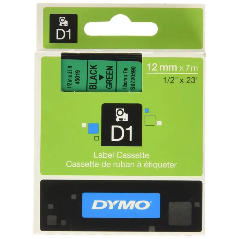 (S0720590) DYMO CINTA DE TRANSFERENCIA TERMICA D1 - NEGRO SOBRE VERDE - 12MMX7M - POLIESTER - ROTULADORA LABELMANAGER