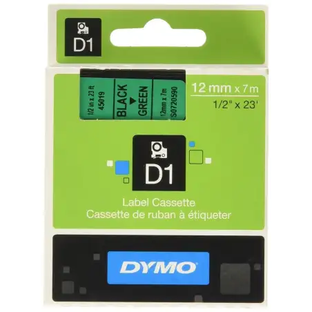 (S0720590) DYMO CINTA DE TRANSFERENCIA TERMICA D1 - NEGRO SOBRE VERDE - 12MMX7M - POLIESTER - ROTULADORA LABELMANAGER