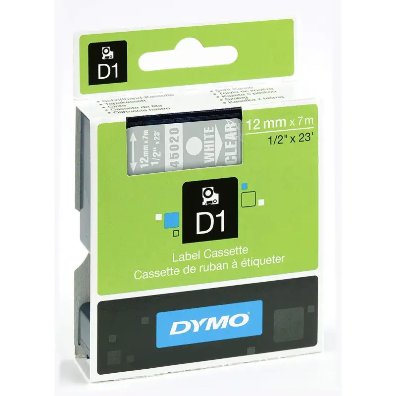 (S0720600) DYMO CINTA DE TRANSFERENCIA TERMICA D1 - BLANCO SOBRE TRANSPARENTE - 12MMX7M - POLIESTER - ROTULADORA LABERMANAGER
