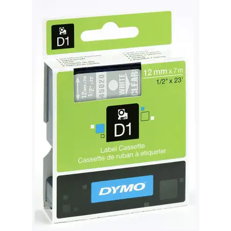 (S0720600) DYMO CINTA DE TRANSFERENCIA TERMICA D1 - BLANCO SOBRE TRANSPARENTE - 12MMX7M - POLIESTER - ROTULADORA LABERMANAGER