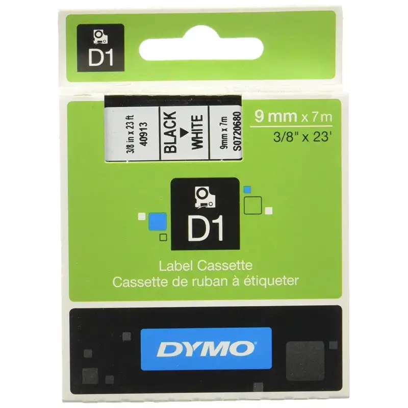 (S0720680) DYMO CINTA DE TRANSFERENCIA TERMICA D1 - NEGRO SOBRE BLANCO - 9MMX7M - POLIESTER - ROTULADORA LABELMANAGER