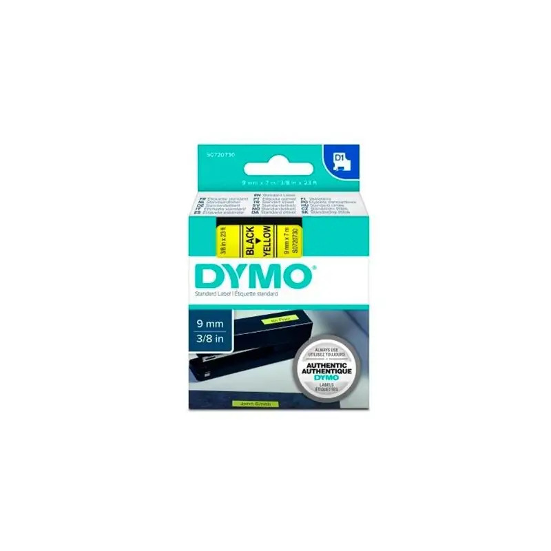 (S0720730) DYMO CINTA DE TRANSFERENCIA TERMICA D1 - NEGRO SOBRE AMARILLO - 9MMX7M - POLIESTER - ROTULADORA LABELMANAGER