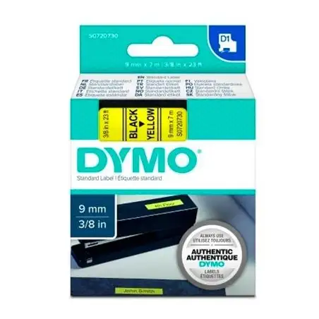 (S0720730) DYMO CINTA DE TRANSFERENCIA TERMICA D1 - NEGRO SOBRE AMARILLO - 9MMX7M - POLIESTER - ROTULADORA LABELMANAGER