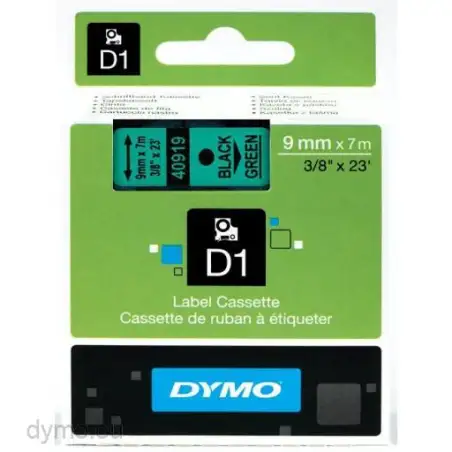 (S0720740) DYMO CINTA DE TRANSFERENCIA TERMICA D1 - NEGRO SOBRE VERDE - 9MMX7M - POLIESTER - ROTULADORA LABELMANAGER