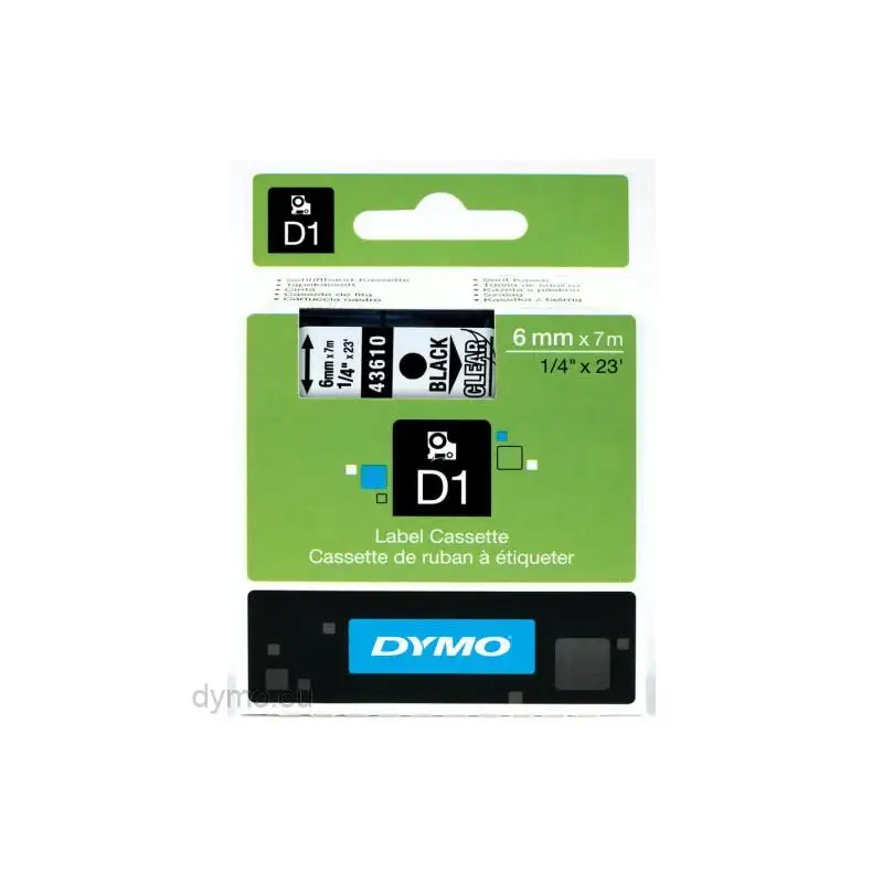 (S0720770) DYMO CINTA DE TRANSFERENCIA TERMICA D1 - NEGRO SOBRE TRANSPARENTE - 6MMX7M - POLIESTER - ROTULADORA LABELMANAGER