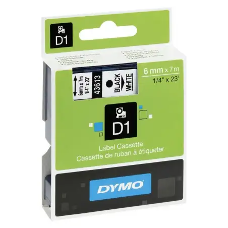 (S0720780) DYMO CINTA DE TRANSFERENCIA TERMICA D1 - NEGRO SOBRE BLANCO - 6MMX7M - POLIESTER - ROTULADORA LABELMANAGER