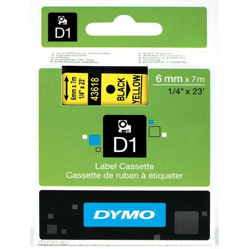 (S0720790) DYMO CINTA DE TRANSFERENCIA TERMICA D1 - NEGRO SOBRE AMARILLO -  6MMX7M - POLIESTER - ROTULADORA LABELMANAGER