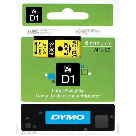 (S0720790) DYMO CINTA DE TRANSFERENCIA TERMICA D1 - NEGRO SOBRE AMARILLO -  6MMX7M - POLIESTER - ROTULADORA LABELMANAGER