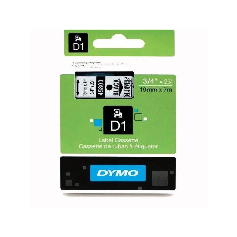 (S0720820) DYMO CINTA DE TRANSFERENCIA TÉRMICA D1 - NEGRO SOBRE TRANSPARENTE - 19MMX7M - POLIESTER - ROTULADORA LABELMANAGER