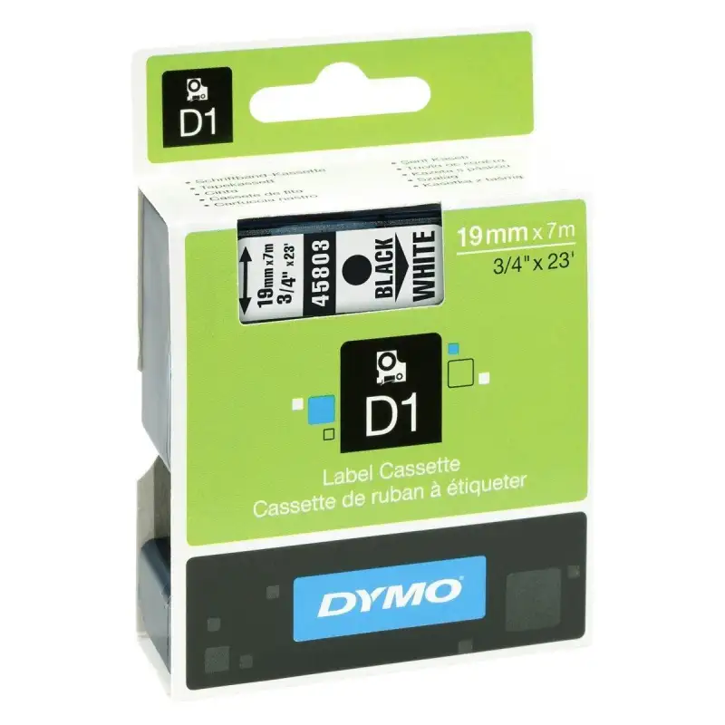 (S0720830) DYMO CINTA DE TRANSFERENCIA TERMICA D1 - NEGRO SOBRE BLANCO - 19MMX7M - POLIESTER - ROTULADORA LABELMANAGER