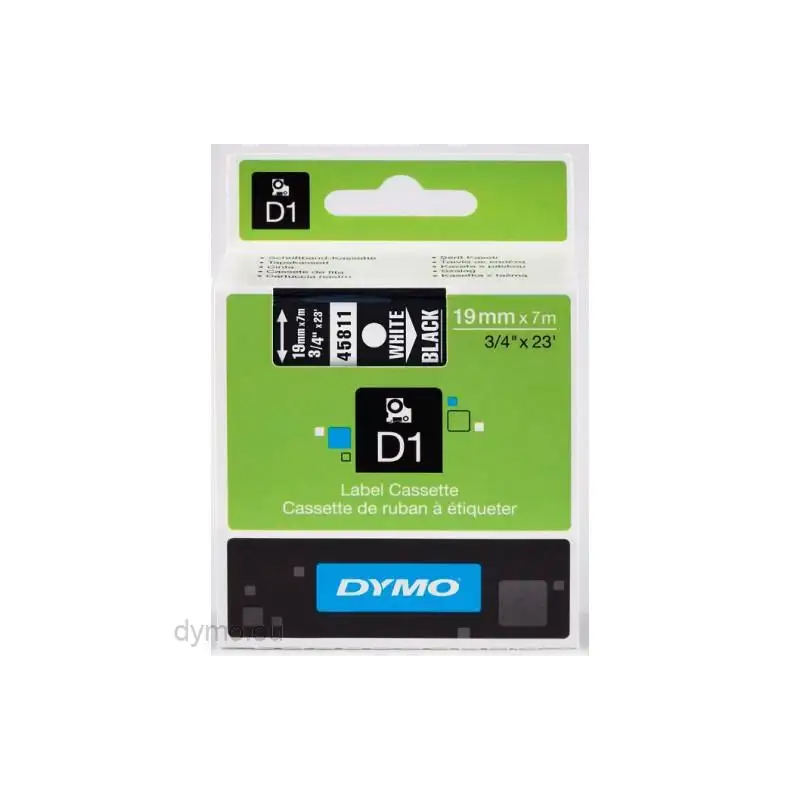 (S0720910) DYMO CINTA DE TRANSFERENCIA TÉRMICA D1 - BLANCO SOBRE NEGRO - 19MMX7M - POLIESTER - ROTULADORA LABELMANAGER
