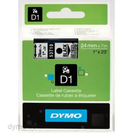 (S0720920) DYMO CINTA DE TRANSFERENCIA TERMICA D1 - NEGRO SOBRE TRANSPARENTE - 24MMX7M - POLIESTER - ROTULADORA LABELMANAGER