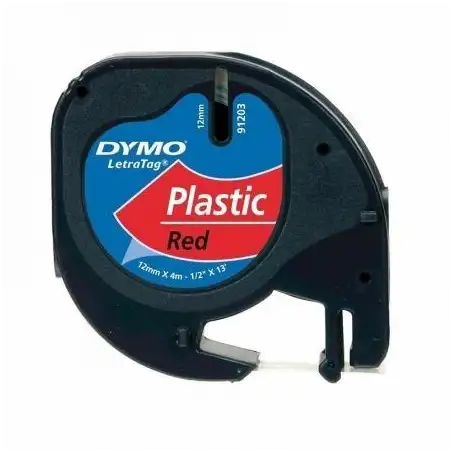 (S0721630) DYMO CINTA 91203 - NEGRO SOBRE ROJO - 12MMX4M - PLÁSTICO - ROTULADORA LETRATAG