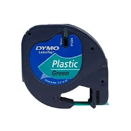 (S0721640) DYMO CINTA 91204 - NEGRO SOBRE VERDE - 12MMX4M - PLÁSTICO - ROTULADORA LETRATAG