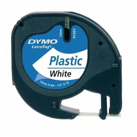 (S0721660) DYMO CINTA 91201 - NEGRO SOBRE BLANCO - 12MMX4M - PLÁSTICO. ROTULADORA LETRATAG