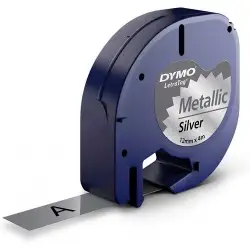(S0721730) DYMO CINTA 91208 - NEGRO SOBRE PLATA METALIZADA - 12MMX4M - PLÁSTICO - ROTULADORA LETRATAG