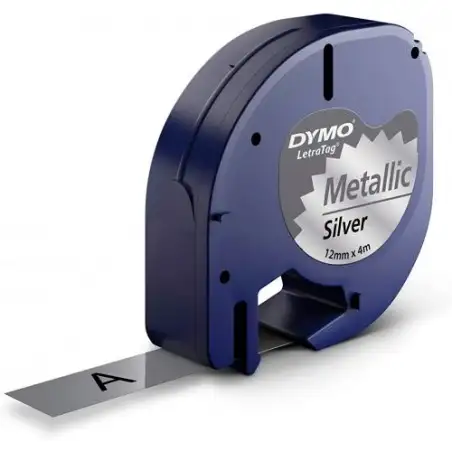 (S0721730) DYMO CINTA 91208 - NEGRO SOBRE PLATA METALIZADA - 12MMX4M - PLÁSTICO - ROTULADORA LETRATAG