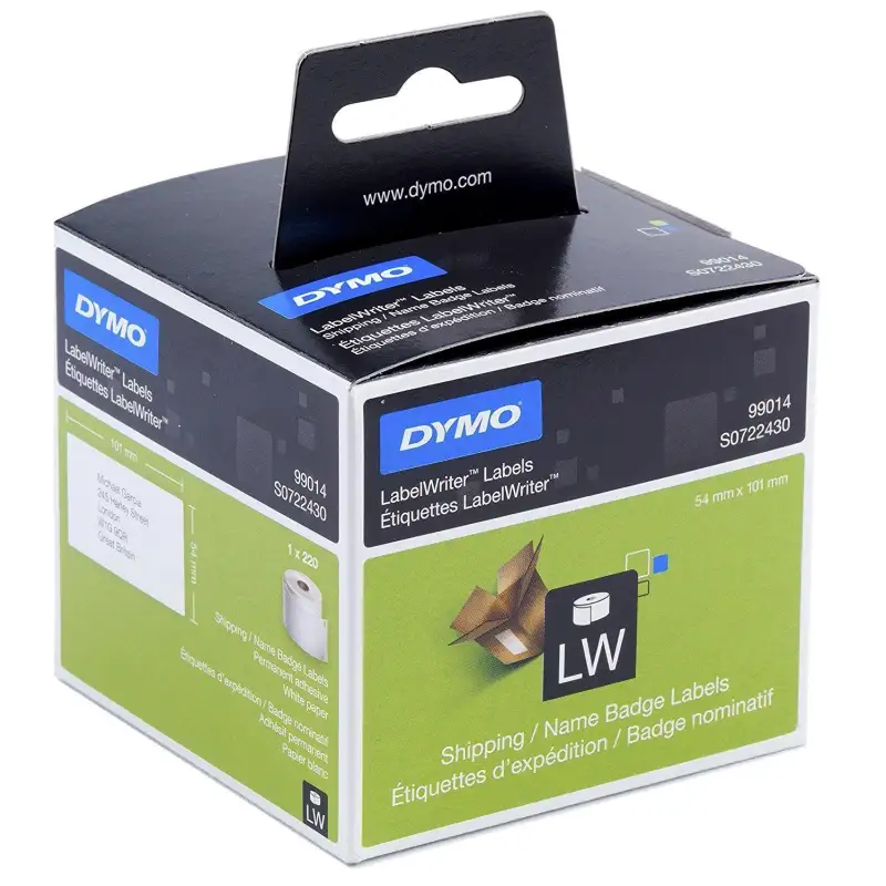 (S0722430) DYMO ETIQUETAS DE TRANSFERENCIA TERMICA 99014 - NEGRO SOBRE BLANCO - 54X101MM (AXL) - ETIQUETAS GRANDES DE IDENTIF...