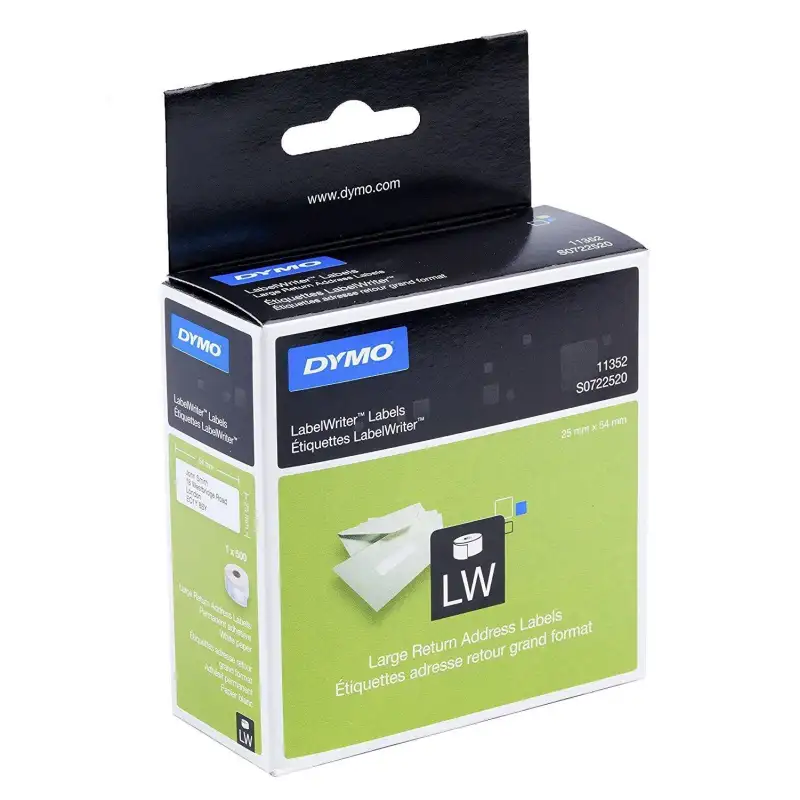 (S0722520) DYMO ETIQUETAS DE TRANSFERENCIA TERMICA 11352 - NEGRO SOBRE FONDO BLANCO - 25X54MM - ETIQUETAS GRANDES DE DIRECCIÓ...