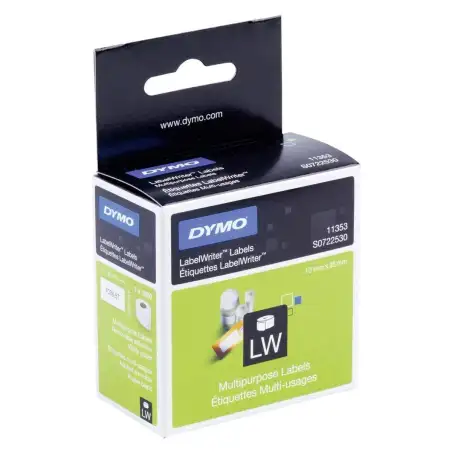 (S0722530) DYMO ETIQUETAS DE TRANSFERENCIA TERMICA 11353 - NEGRO SOBRE BLANCO - 13X25MM - ETIQUETAS MULTIUSOS AUTOADHESIVAS -...