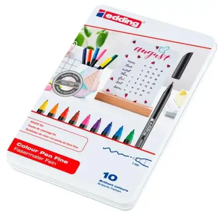 (4-1200-10S) EDDING ROTULADOR 1200 PUNTA FINA COLORES SURTIDOS ESTUCHE METÁLICO 10 UD