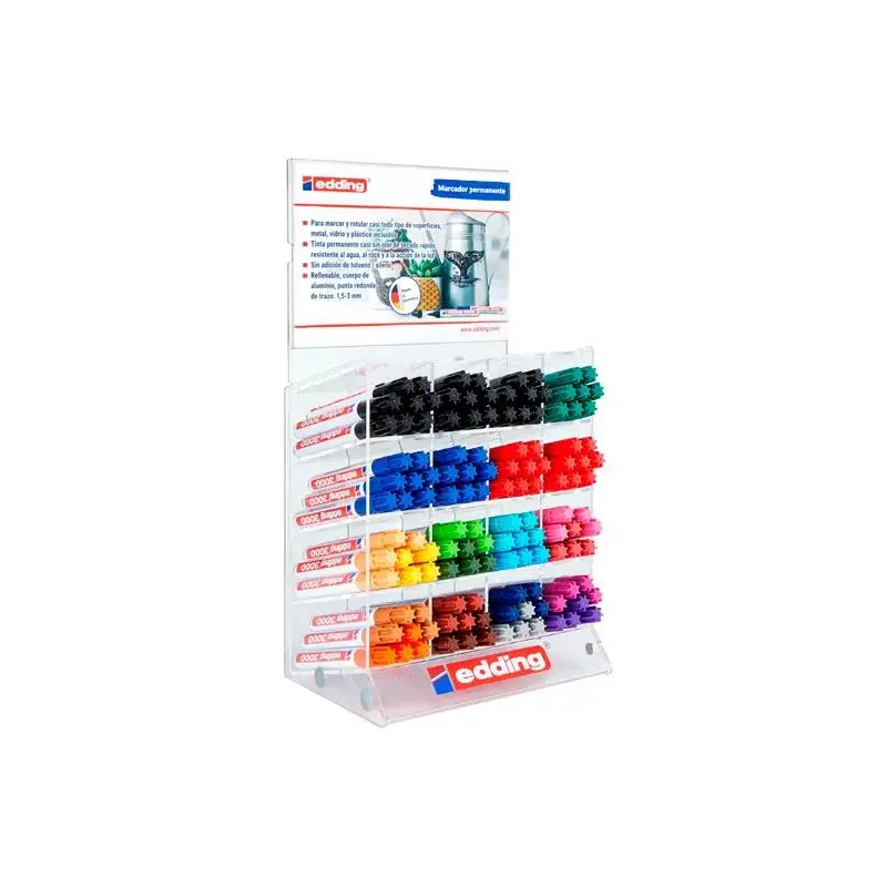 (4-73000) EDDING MARCADOR PERMANENTE 3000 GAMA COMPLETA COLORES SURTIDOS EXPOSITOR 128 UD
