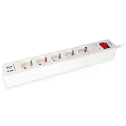 (245554) EQUIP REGLETA CON 5 TOMAS + 2 USB CON CABLE DE 1´5 M.Y BOTÓN DE APAGADO Y ENCENDIDO