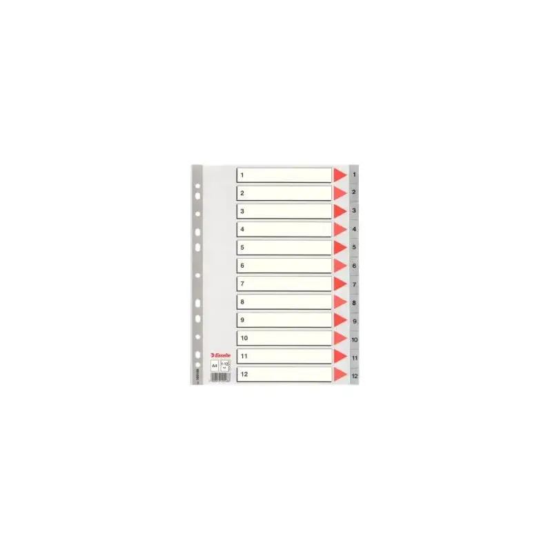 (100106) ESSELTE ÍNDICE NUMÉRICO MULTITALADRO SEPARADOR 1-12 POLIPROPILENO A4 GRIS CON CARÁTULA ÍNDICE CARTÓN COLOR
