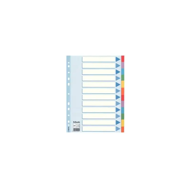 (100194) ESSELTE SEPARADORES MULTITALADRO CARTÓN 12 POSICIONES A4 ÍNDICE COLORES