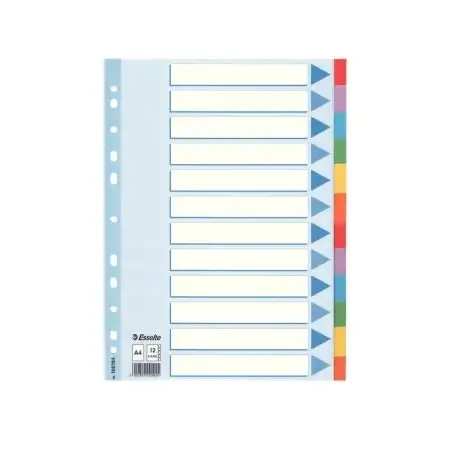 (100194) ESSELTE SEPARADORES MULTITALADRO CARTÓN 12 POSICIONES A4 ÍNDICE COLORES