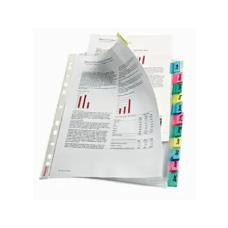 (414170) ESSELTE FUNDA MULTITALADRO 11 PP CRISTAL A4 85 MICRAS CON PESTAÑA ÍNDICE COLORES