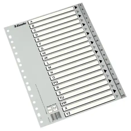 (47139) ESSELTE ABECEDARIO SEPARADOR MULTITALADRO POLIPROPILENO FOLIO GRIS CON CARÁTULA ÍNDICE CARTÓN BLANCO / NEGRO