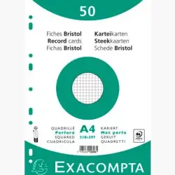 (12606E) EXACOMPTA FICHAS CARTULINA BRISTOL TALADRO A4 CUADRÍCULA 5X5 PACK DE 50 BLANCO