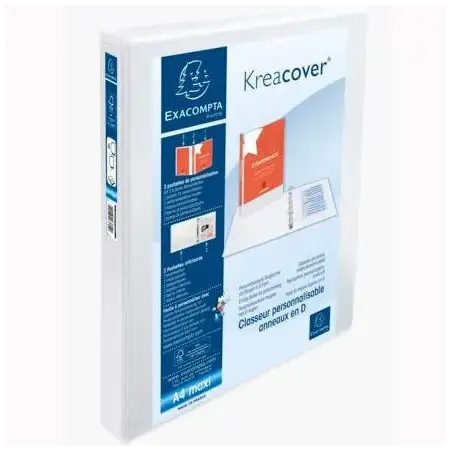 (51842E) EXACOMPTA CARPETA 4 ANILLAS MIXTAS 30MM KREACOVER FORRADA PP A4+ PERSONALIZABLE 3 BOLSOS EXTERIORES BLANCO