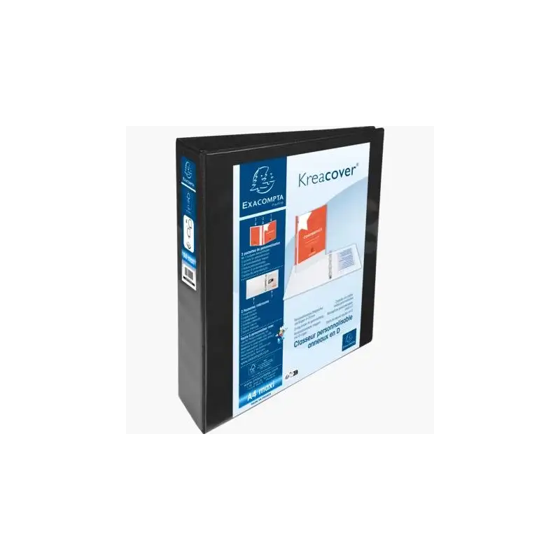 (51843NE) EXACOMPTA CARPETA 4 ANILLAS MIXTAS 40MM KREACOVER FORRADA PP A4+ PERSONALIZABLE 3 BOLSOS EXTERIORES NEGRO