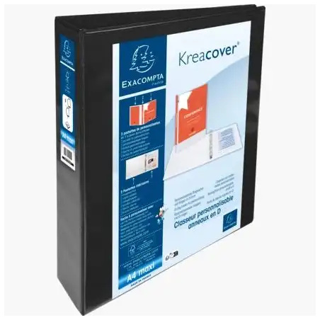 (51843NE) EXACOMPTA CARPETA 4 ANILLAS MIXTAS 40MM KREACOVER FORRADA PP A4+ PERSONALIZABLE 3 BOLSOS EXTERIORES NEGRO