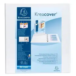 (51845E) EXACOMPTA CARPETA 4 ANILLAS MIXTAS 60MM KREACOVER FORRADA PP A4+ PERSONALIZABLE 3 BOLSOS EXTERIORES BLANCO