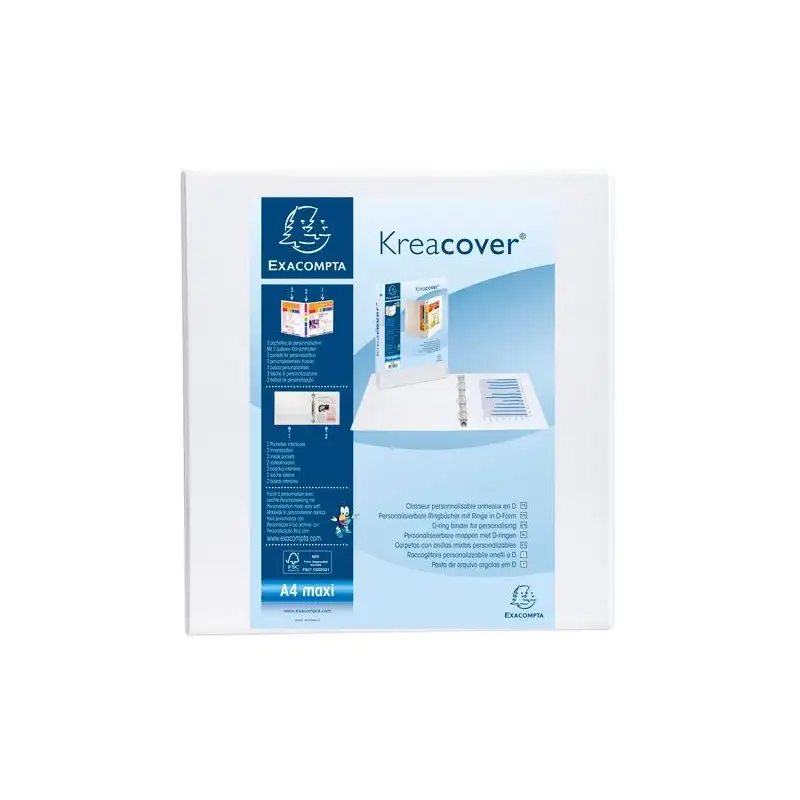 (51845E) EXACOMPTA CARPETA 4 ANILLAS MIXTAS 60MM KREACOVER FORRADA PP A4+ PERSONALIZABLE 3 BOLSOS EXTERIORES BLANCO
