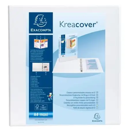 (51845E) EXACOMPTA CARPETA 4 ANILLAS MIXTAS 60MM KREACOVER FORRADA PP A4+ PERSONALIZABLE 3 BOLSOS EXTERIORES BLANCO