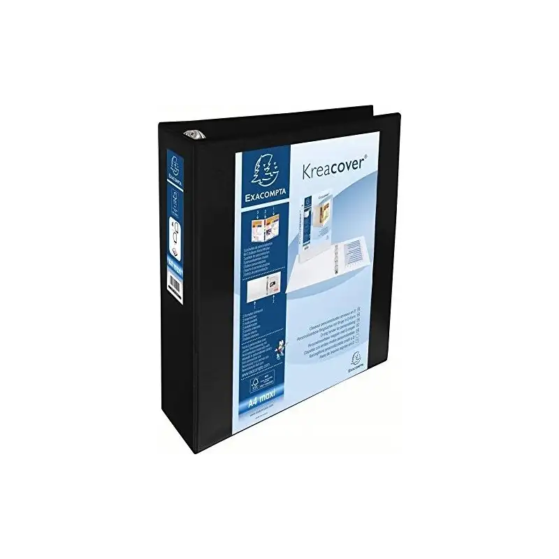 (51845NE) EXACOMPTA CARPETA 4 ANILLAS MIXTAS 60MM KREACOVER FORRADA PP A4+ PERSONALIZABLE 3 BOLSOS EXTERIORES NEGRO