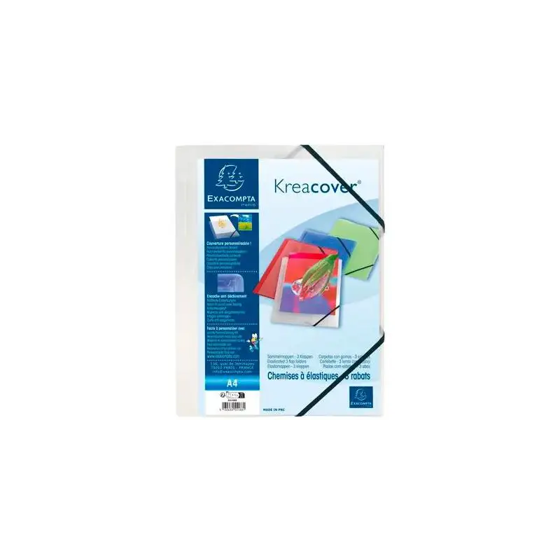 (55188E) EXACOMPTA CARPETA CON GOMAS KREACOVER 3 SOLAPAS A4 POLIPROPILENO TRANSLÚCIDO INCOLORO
