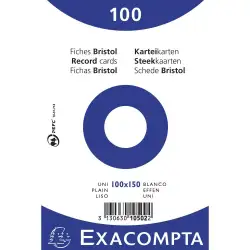 (10502E) EXACOMPTA PAQUETE 100 FICHAS CARTULINA BRISTOL RETRACTIL LISO SIN TALADRO 100X150MM BLANCO
