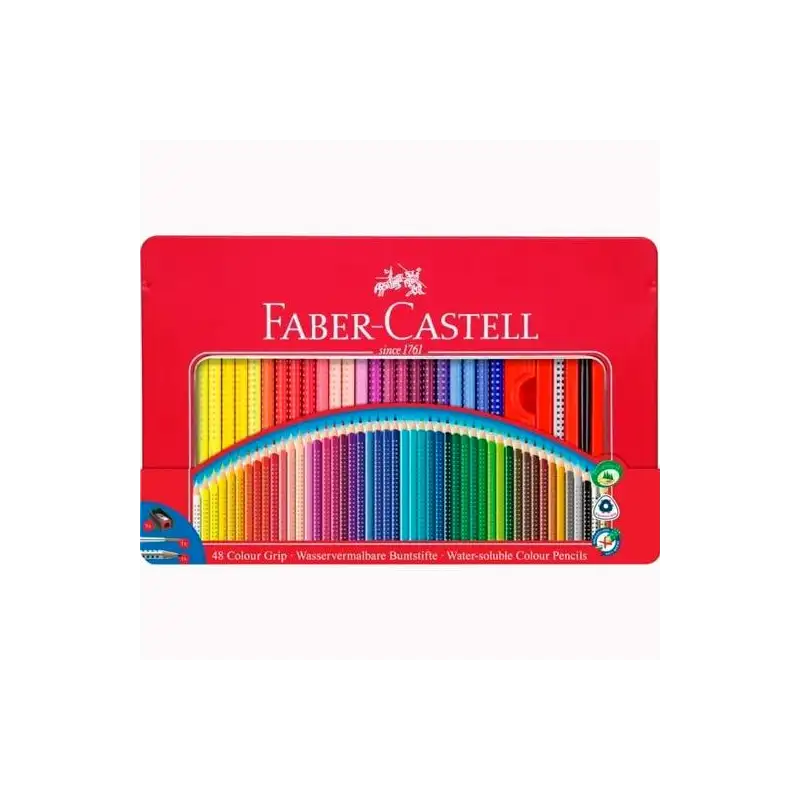 (112448) FABER CASTELL LÁPICES COLOUR GRIP + ACCESORIOS C/SURTIDOS ESTUCHE DE METAL 48 UD
