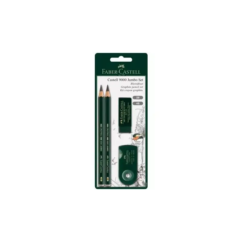 (119398) FABER CASTELL SET DE DIBUJO JUMBO 9000 NEGRO -BLISTER 4 PIEZAS-