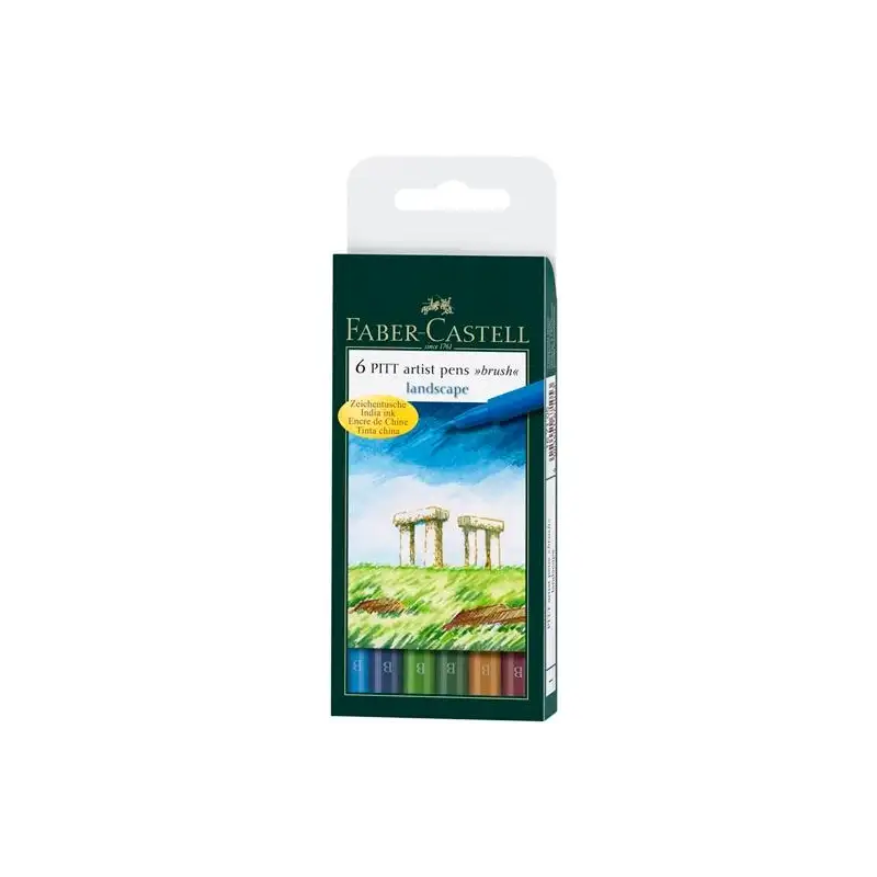 (167105) FABER CASTELL ROTULADORES PITT ARTIST PEN BRUSH PUNTA PINCEL PAISAJE C/SURTIDOS ESTUCHE 6 UD
