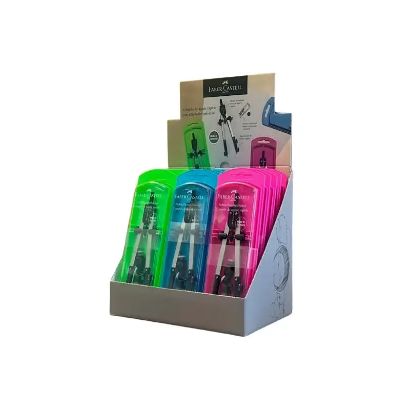 (174022-D) FABER CASTELL COMPAS TÉCNICO AJUSTE RÁPIDO ADAPTADOR UNIVERSAL 17CM C/RECAMBIO NEÓN COLORES SURTIDOS