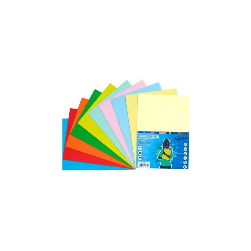 (17034) FABRISA PAPEL DIN A4 80GR INKJET/LÁSER PAQUETE 100H RETRACTILADO COLORES SURTIDOS PASTEL + FUERTES