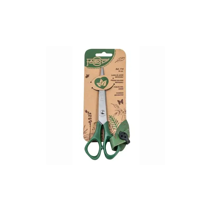 (T16) FAIBO TIJERAS OFICINA 16CM SIMÉTRICAS MANGO DE PLÁSTICO VERDE OSCURO