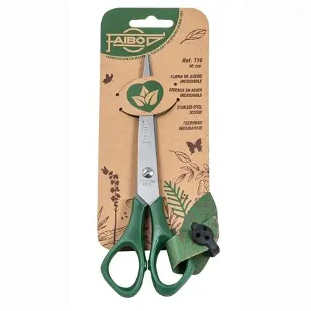 (T16) FAIBO TIJERAS OFICINA 16CM SIMÉTRICAS MANGO DE PLÁSTICO VERDE OSCURO