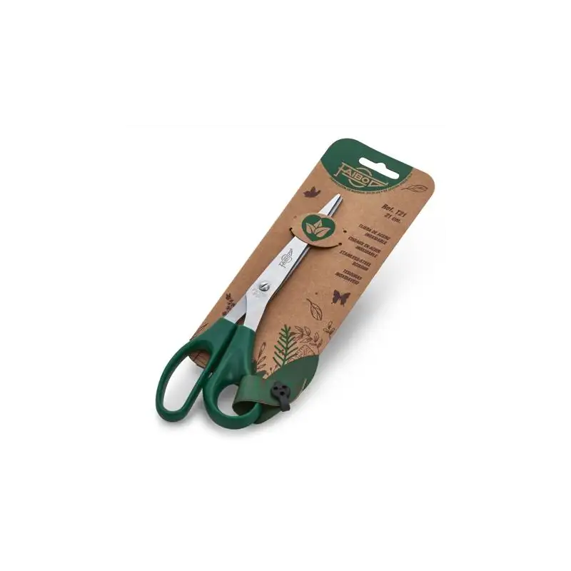 (T21) FAIBO TIJERAS OFICINA 21CM ASIMÉTRICAS MANGO DE PLÁSTICO VERDE OSCURO